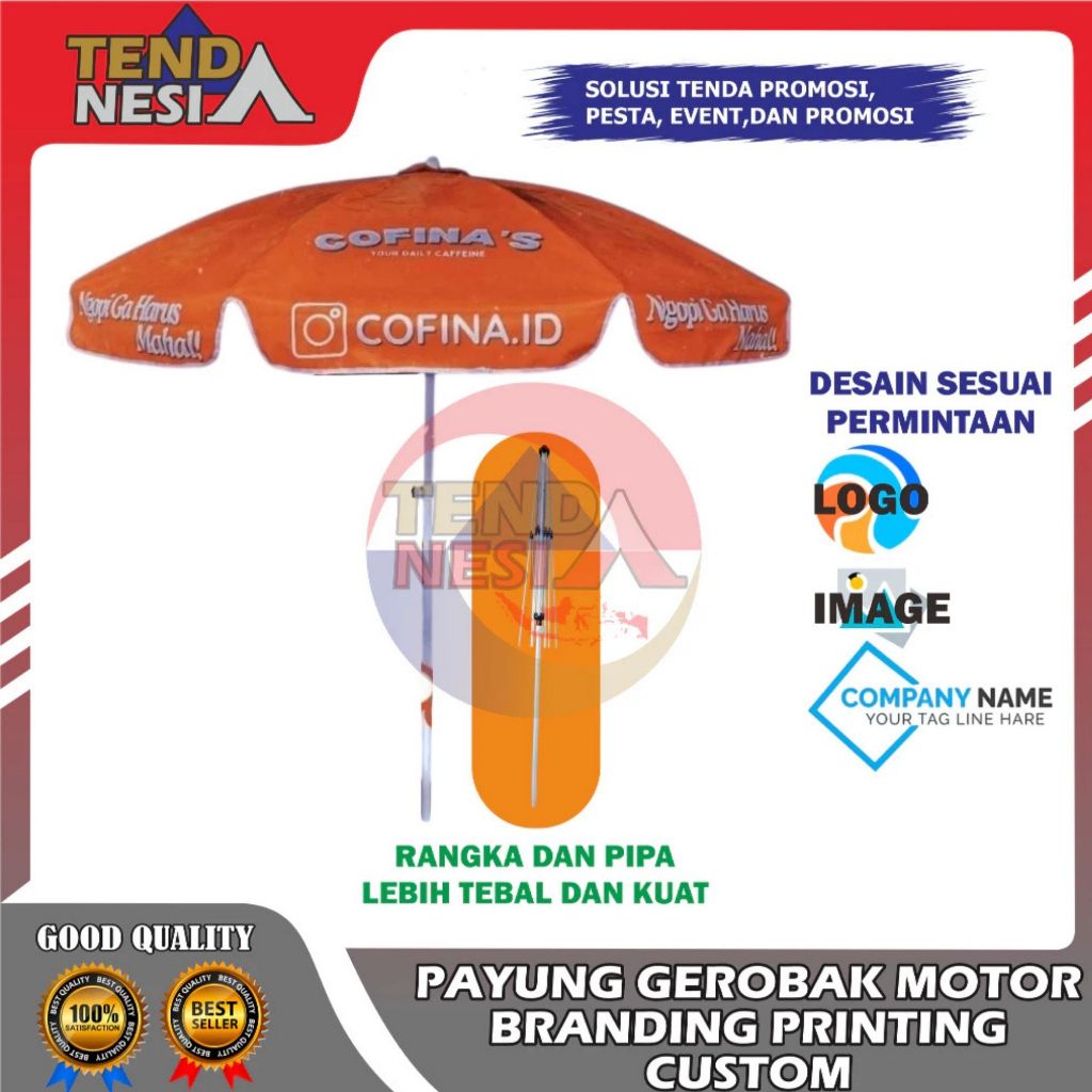 PAYUNG GEROBAK MOTOR BRANDING CUSTOM PRINTING DIAMETER 2M
