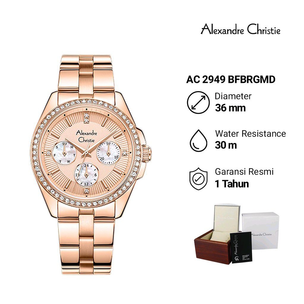 Jam Tangan Wanita Alexandre Christie Multifunction AC 2949 BFBRGMD Rose Dial Rose