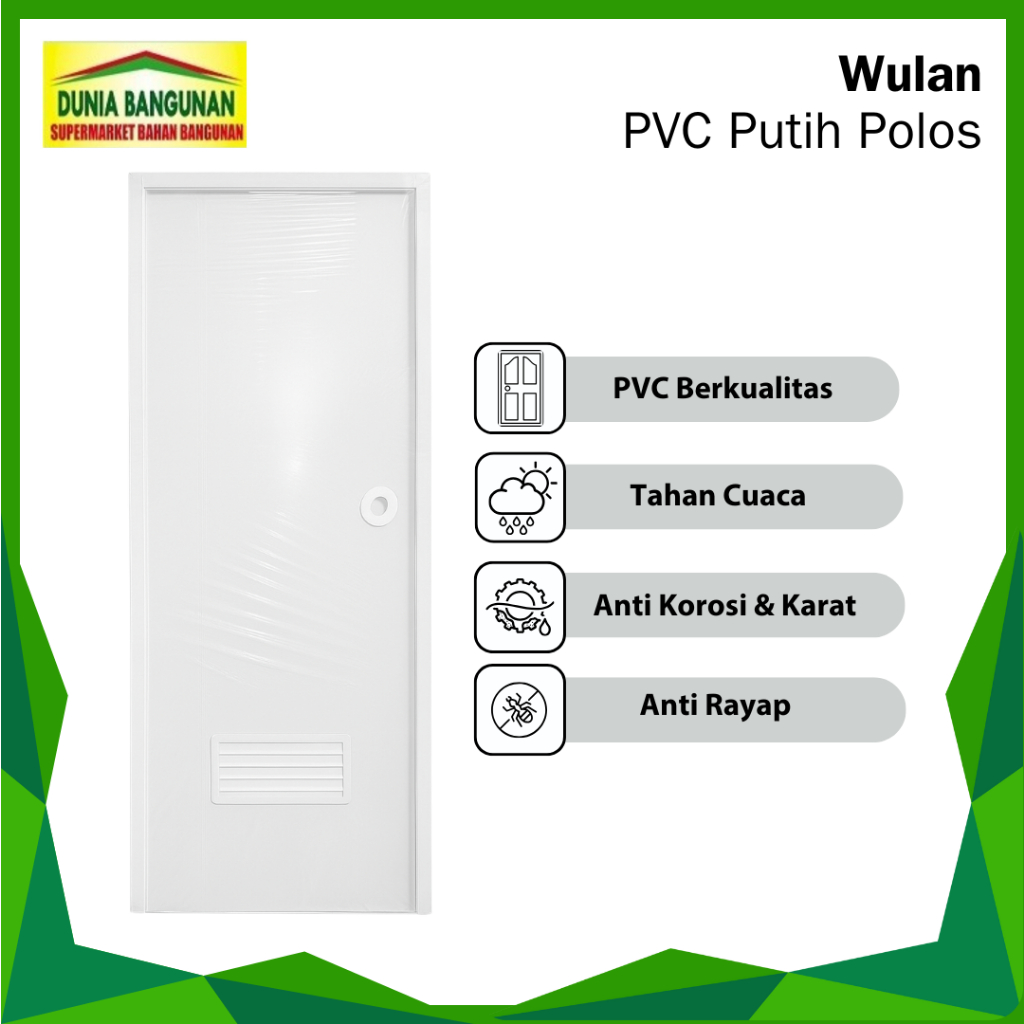 Pintu PVC Kamar Mandi 70x195 cm Pintu Kamar Mandi PVC Putih Polos