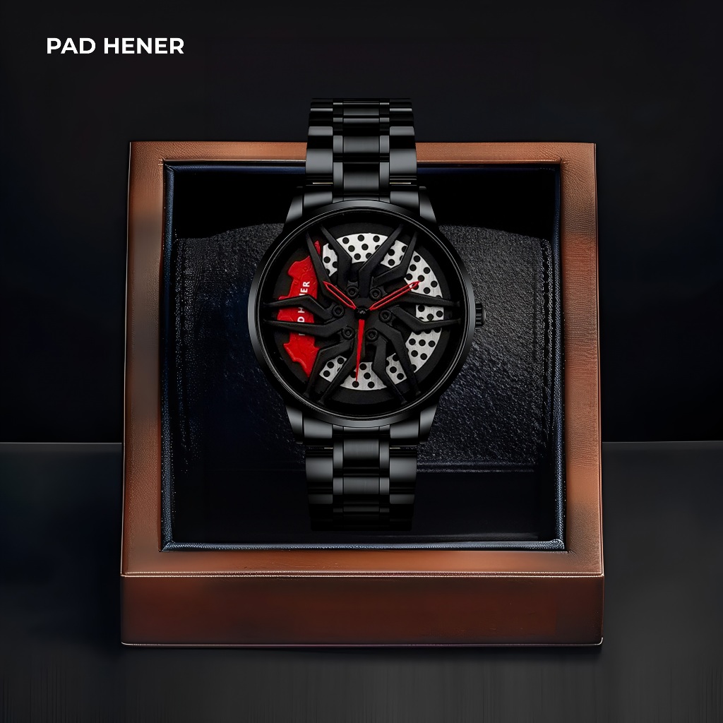 PAD HENER MARS Jam Tangan Pria Hitam Stainless Original Water Resistant 43mm COD