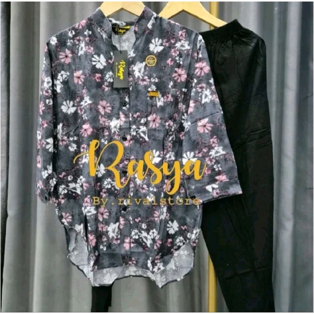 Setelan wanita kombinasi motif bunga oneset Rasya twill Ld 120 setcel jumbo terbaru kekinian 2023 on