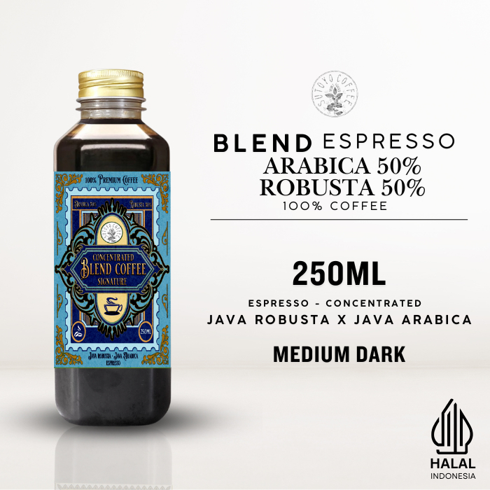 

Kopi Konsentrat Kopi Blend Arabika 50% Robusta 50% Espresso Cair 250ML | Konsentrat Kopi Espresso | Es kopi susu | americano| Java Preanger | Medium Dark Roast - Sutoyo coffee
