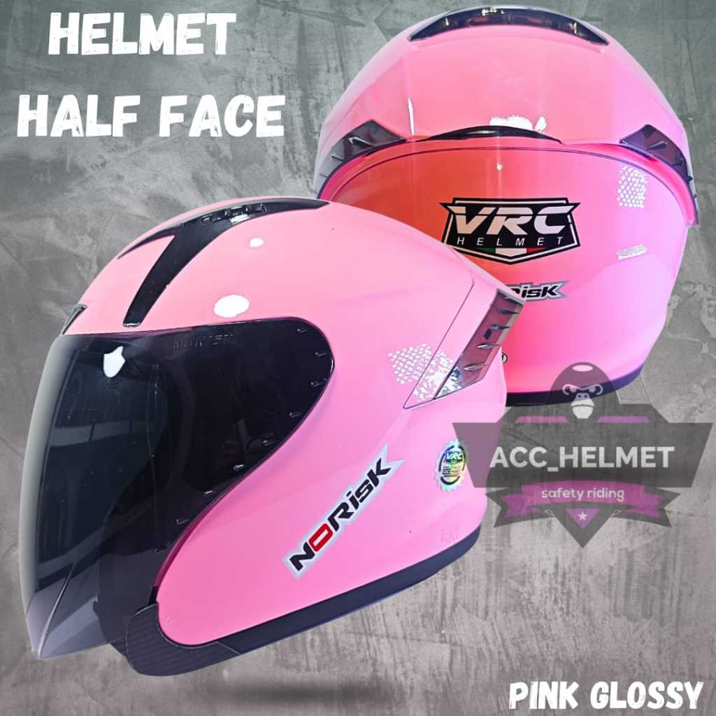HELM HALF FACE VRC WARNA PINK GLOSSY / HELM NORISK SOLID PINK GLOSSY