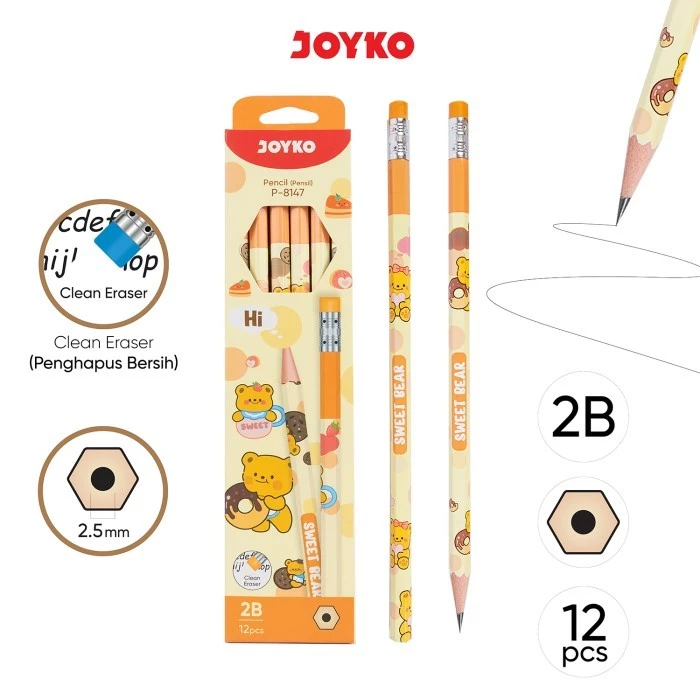 

VIEZZARI.ID Pencil Pensil Joyko P-8147 2B Sweet Bear Dihapus 1 Pack 12 Pcs