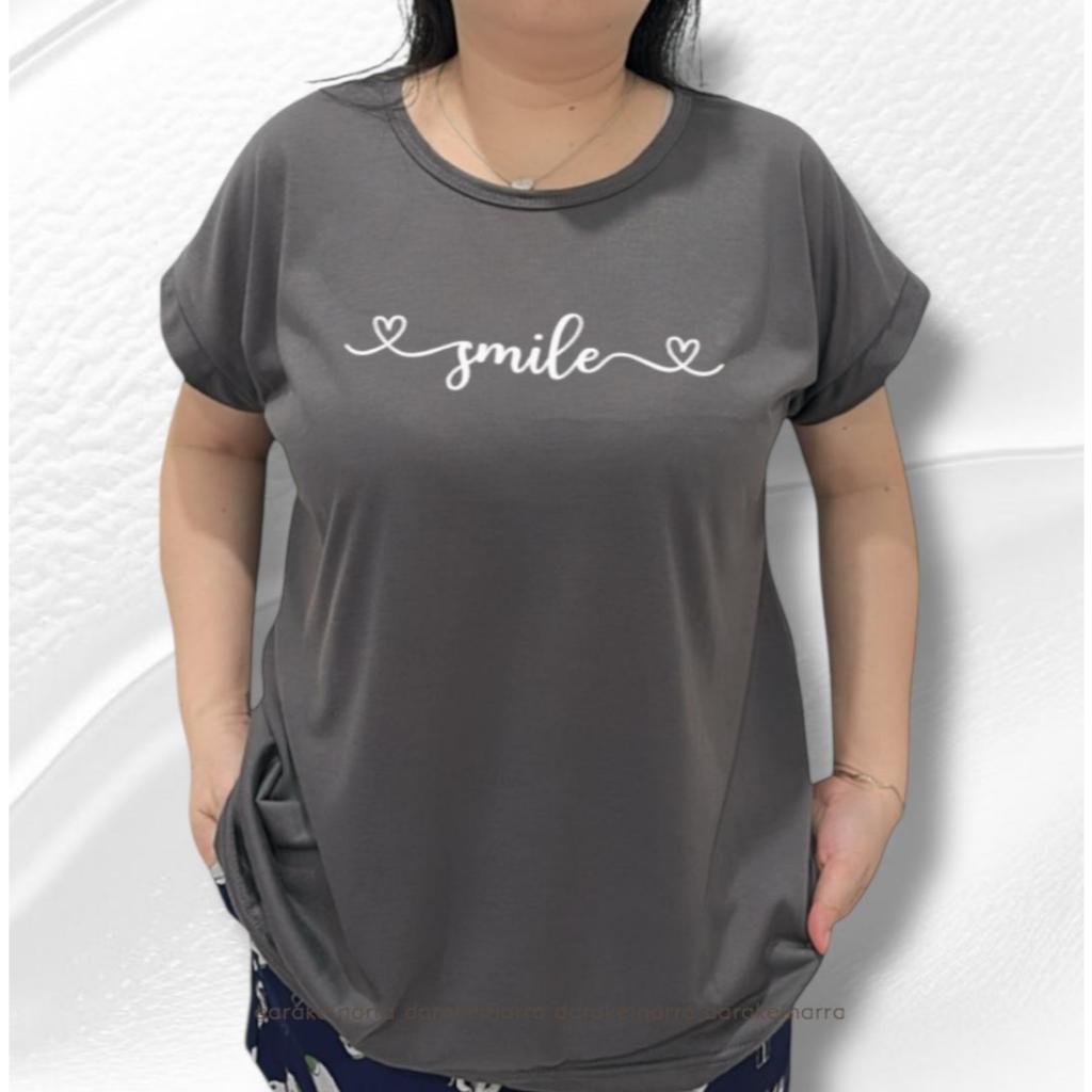 Darakeinarra- Kaos jumbo wanita Motif Smile lengan pendek Atasan ibu ibu kekinian Baju Bigsize haria