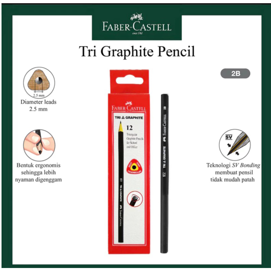 

Pensil 2B Tri Graphite Faber Castell per KOTAK 12PCS