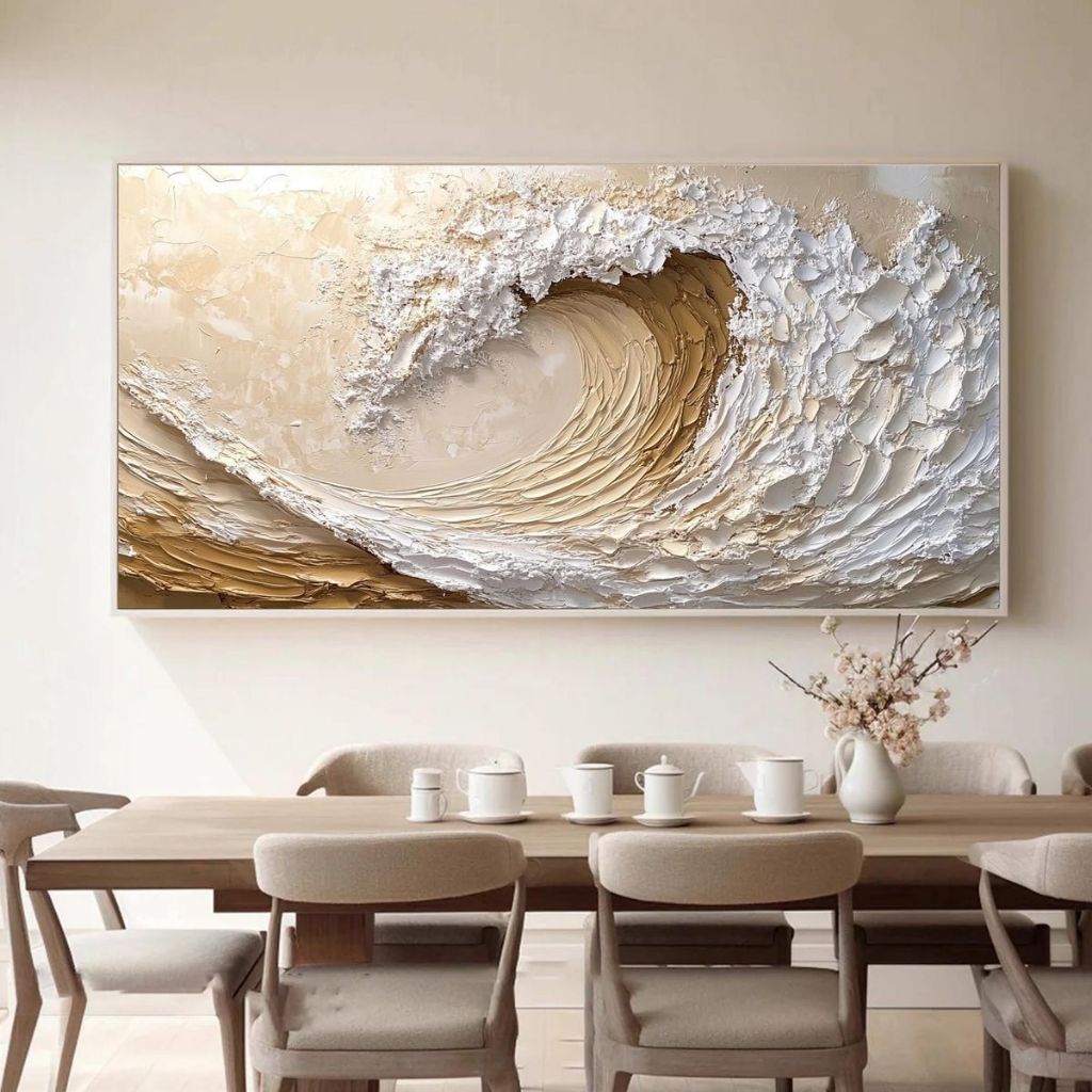 lukisan teksture tebal abstrak ombak hiasan dinding aeshtetic modern art handmade