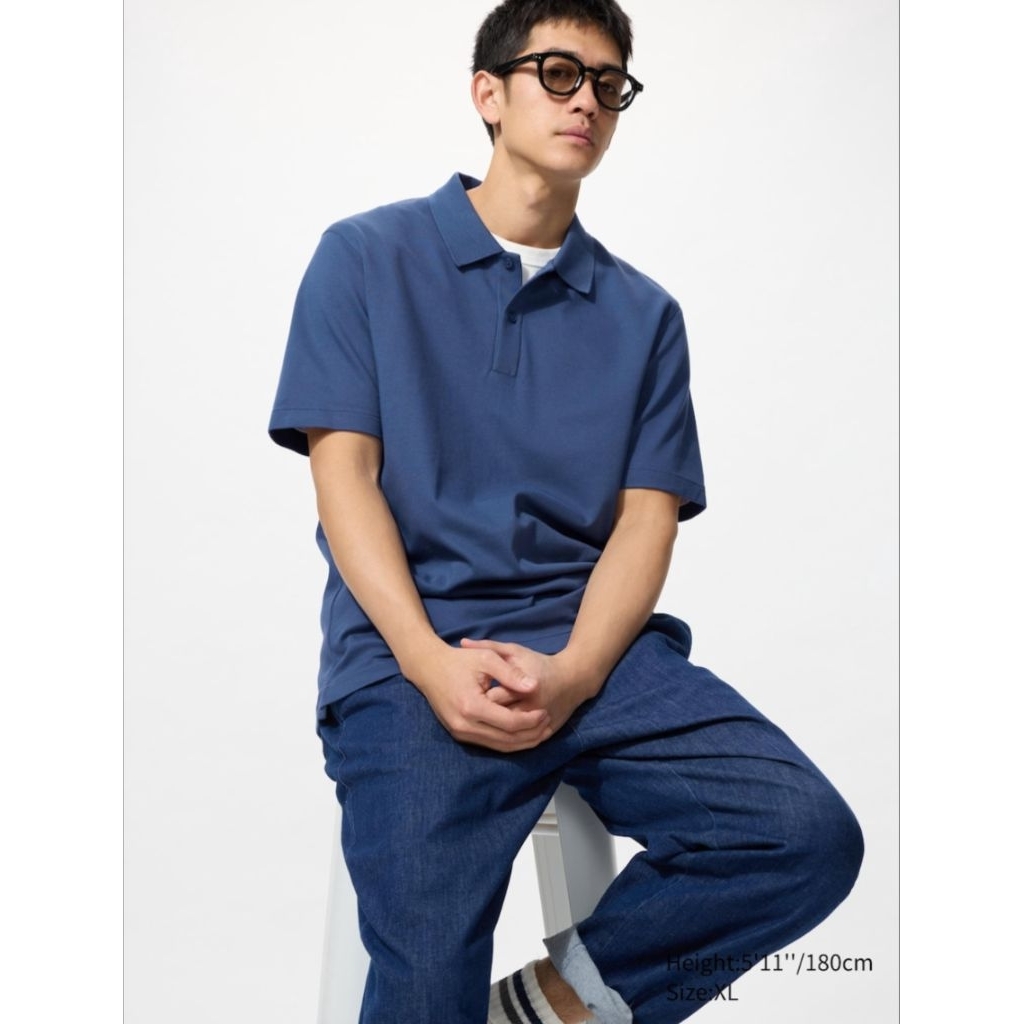 Uniqlo AIRism Polo Shirt Blue