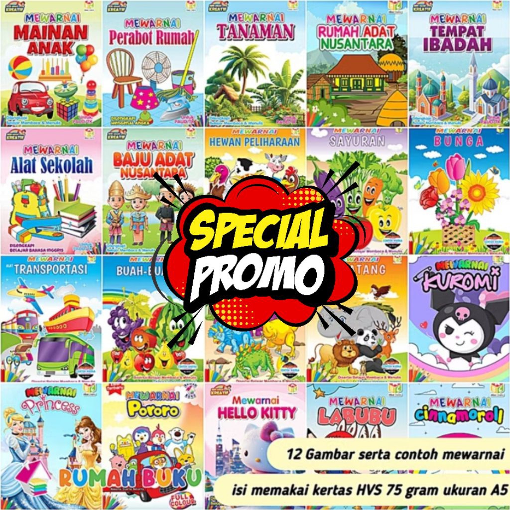 

30+Tema Buku Mewarnai Anak TK PAUD Full Color A5