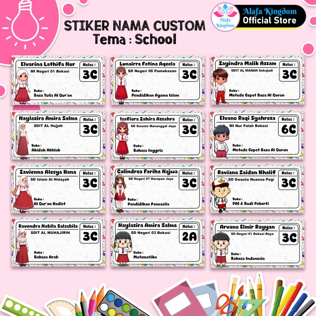 

Alafakingdom 12 Pcs Stiker Nama Buku Tema School