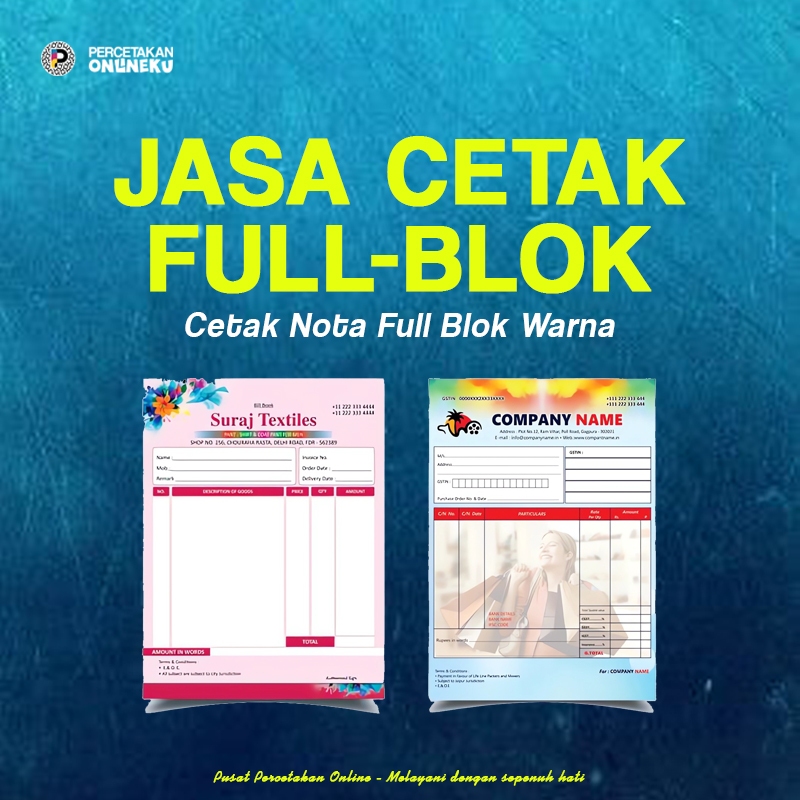 JASA TAMBAHAN CETAK NOTA FULL BLOK / CETAK NOTA FULL GAMBAR CUSTOM / PERCETAKAN ONLINEKU