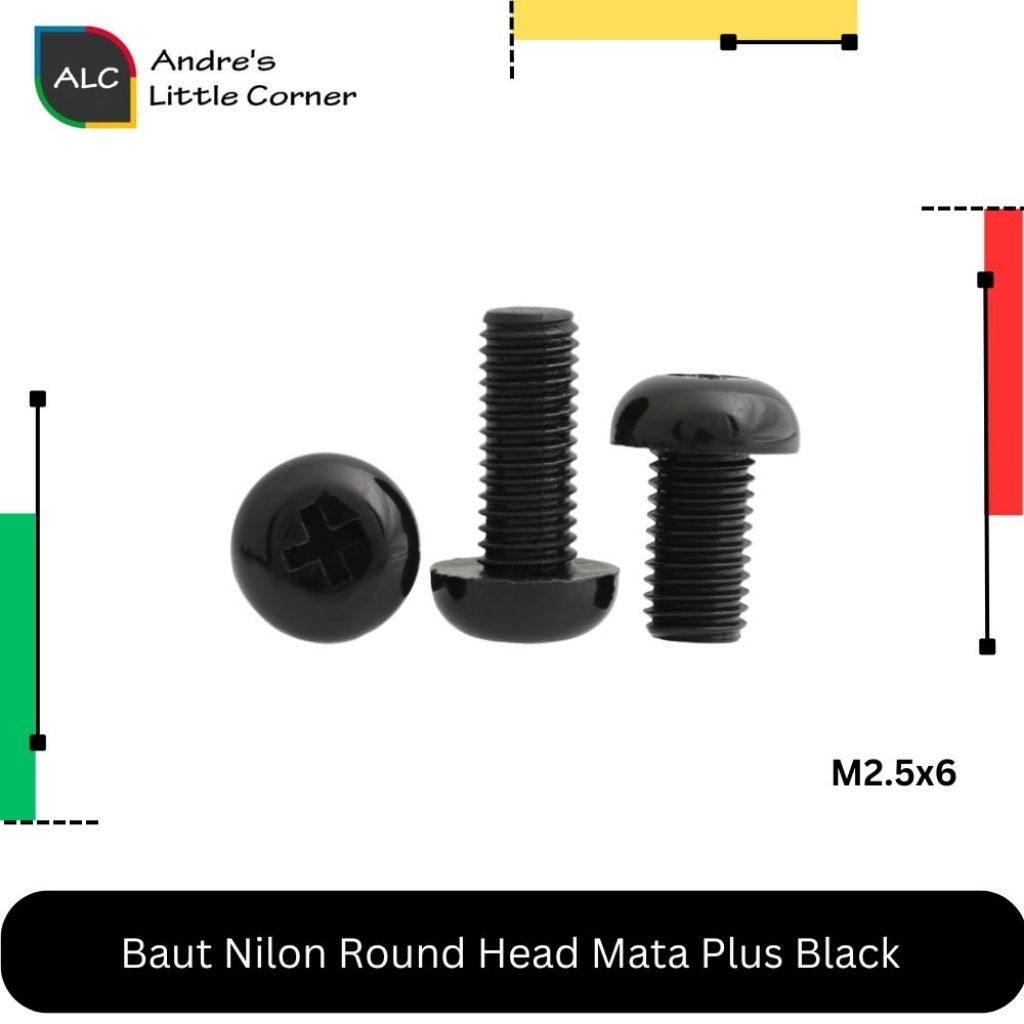 Baut Screw Plastik Nilon M2.5 Plastic M 2.5 6mm Mata Plus Black Nylon 6 mm