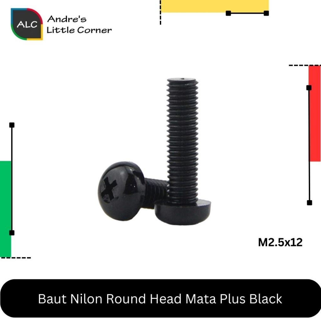 Baut Screw Plastik Nilon M2.5 Plastic M 2.5 12mm Mata Plus Black Nylon 12 mm