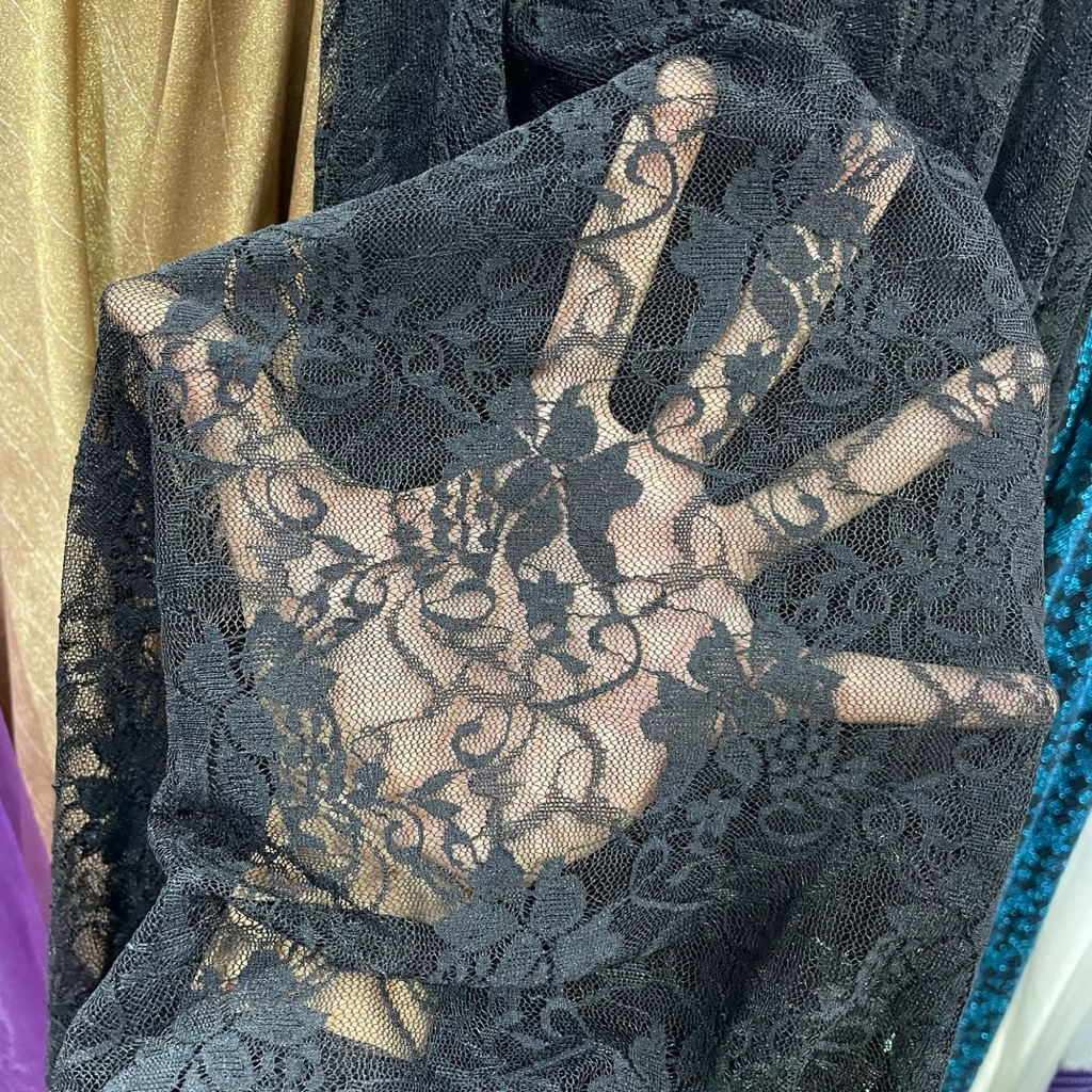 kain semi prada - kain tille brokat semi prada - kain brokat motif bunga premium - warna hitam bc