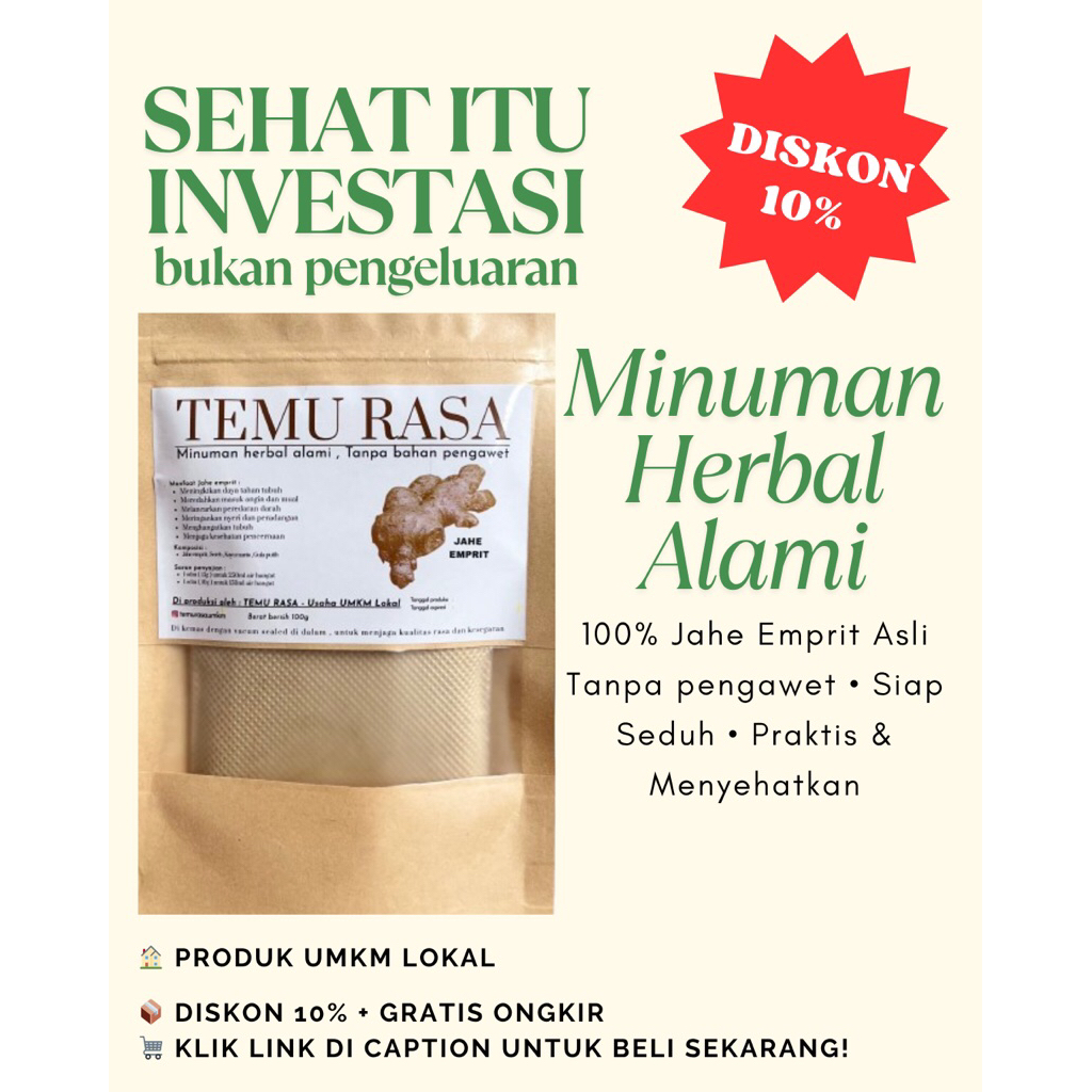 

Jahe Emprit Siap Seduh 100g – Herbal Rumahan | TEMU RASA