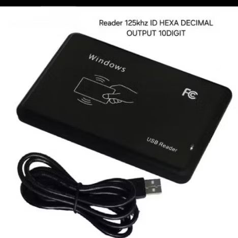 Reader RFID 125Khz Proxy ID Output Hexa Desimal 10digit 8digit Windows USB + Kabel