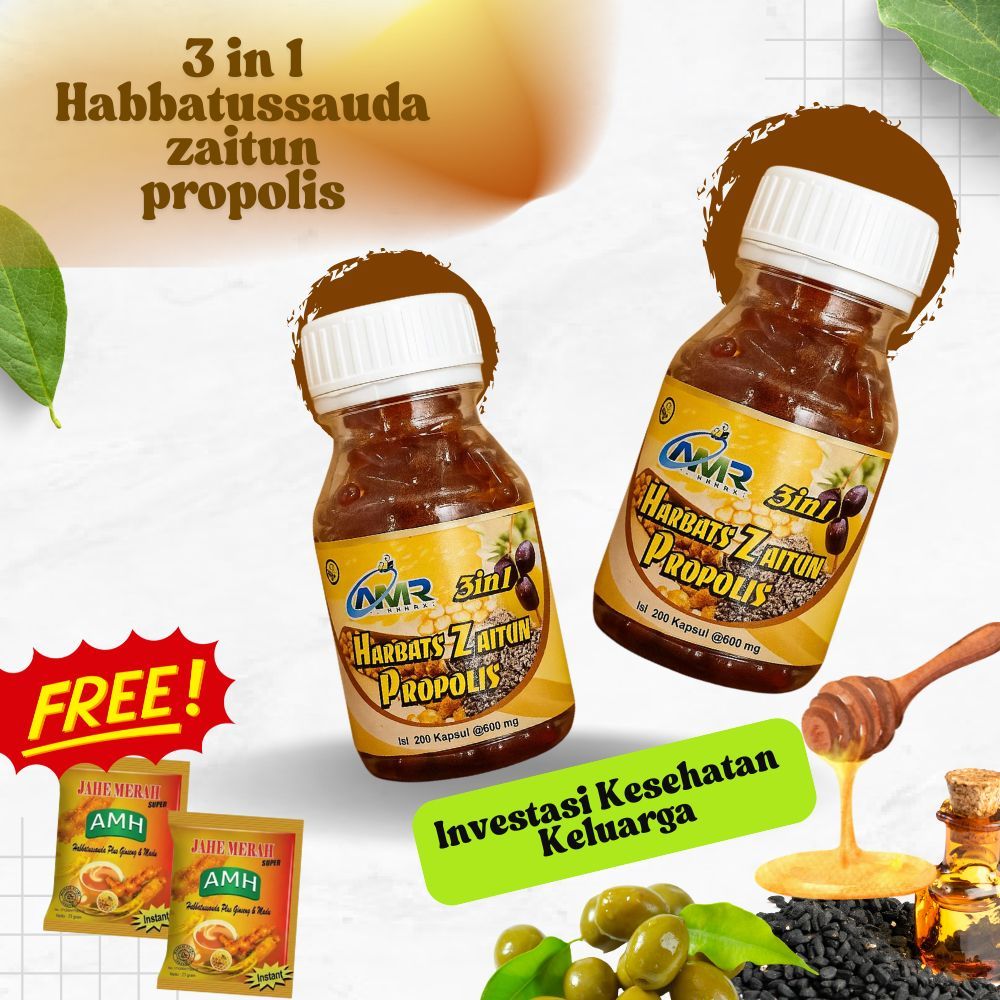 AMR 3 in 1 habbatussauda propolis minyak zaitun obat herbal suplemen probiotik asi booster asam urat