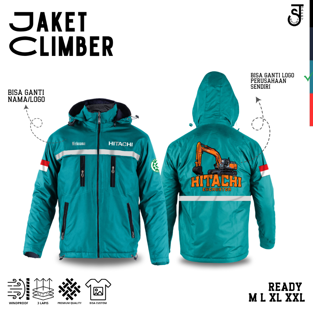 Jaket Pria scotlight Hitachi excavator custom perusahaan pt instansi semi wf tebal tahan angin