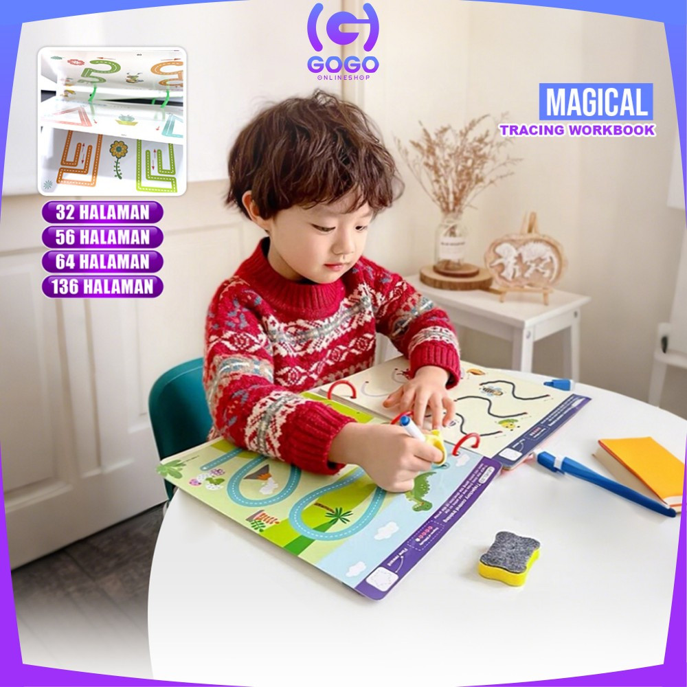 

GOGO-M386 Mainan Edukasi Menggambar Latihan Menulis Titik Dapat Dihapus Buku Set Magical Tracing Workbook / Buku Kerja Penelusuran Ajaib Anak Serbaguna