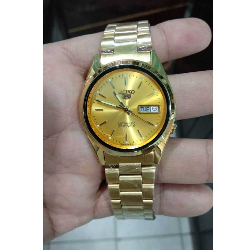 seiko 5 automatic 7009 gold stenlis steel elegan klasik jam tangan pria