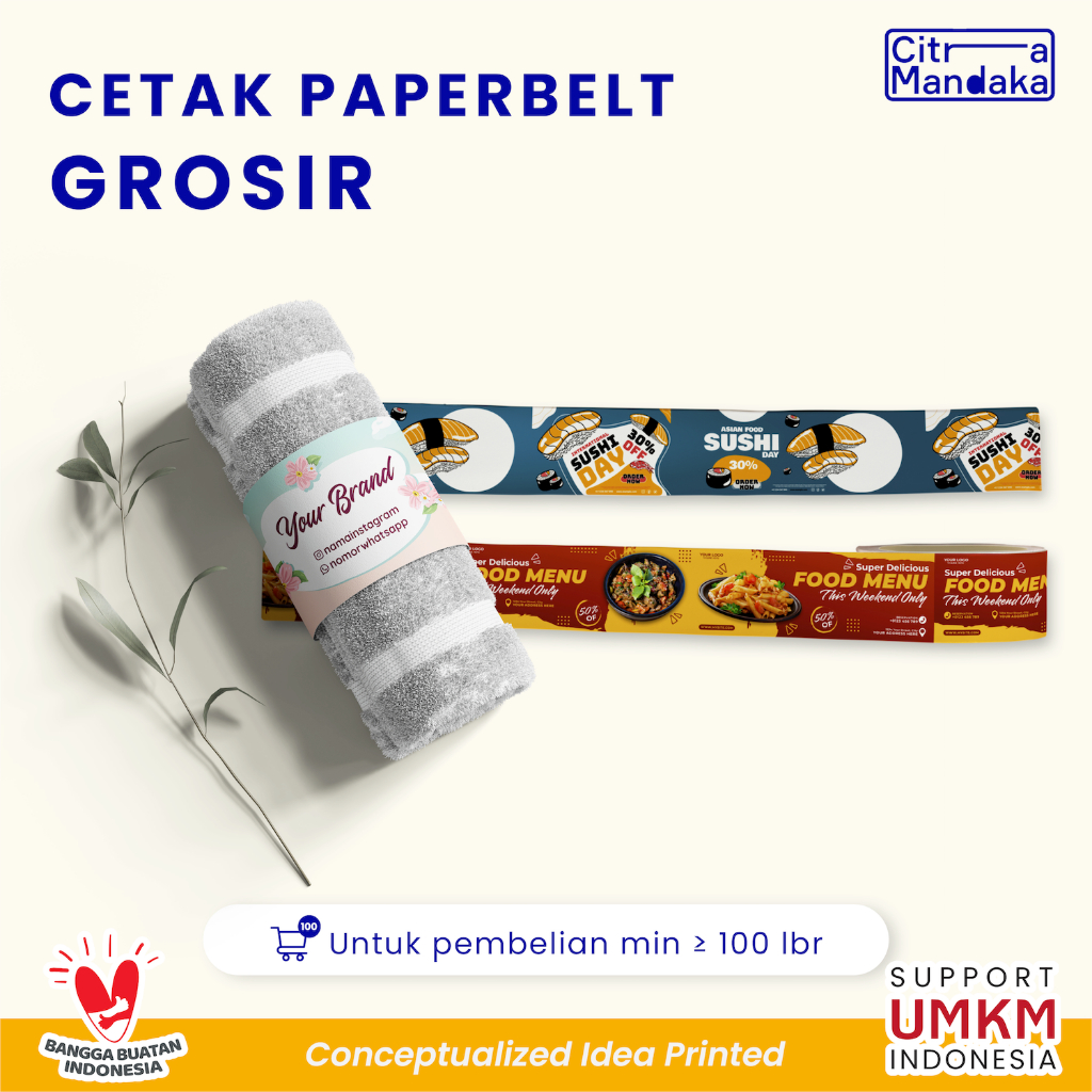 

Paper Belt Custom Makanan Bento A3 Grosir | Roll Hijab Label Custom Kertas Art Paper | Paperbelt Bento Custom Free Design | Paper Sleeve Custom