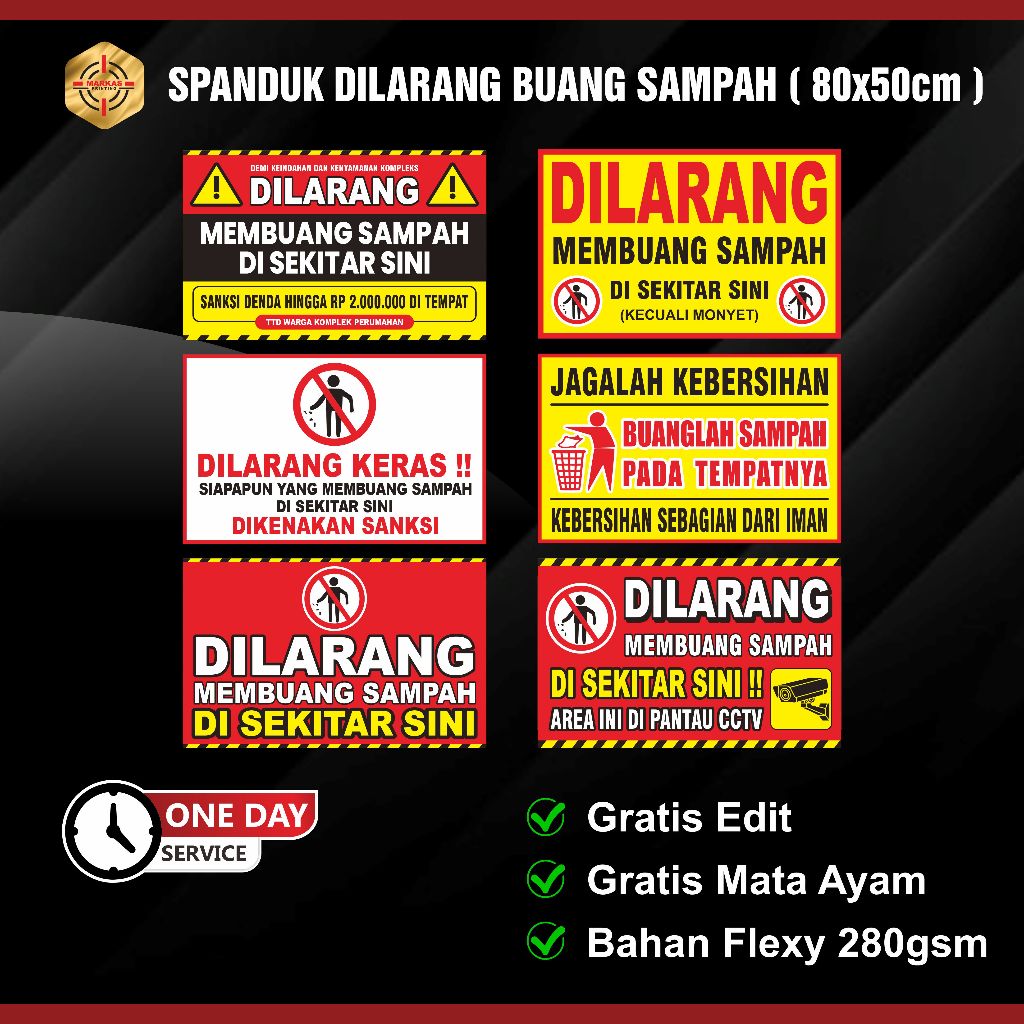 [ 80x50cm ] Banner Dilarang Buang Sampah Disini Ukuran 80cm x 50cm