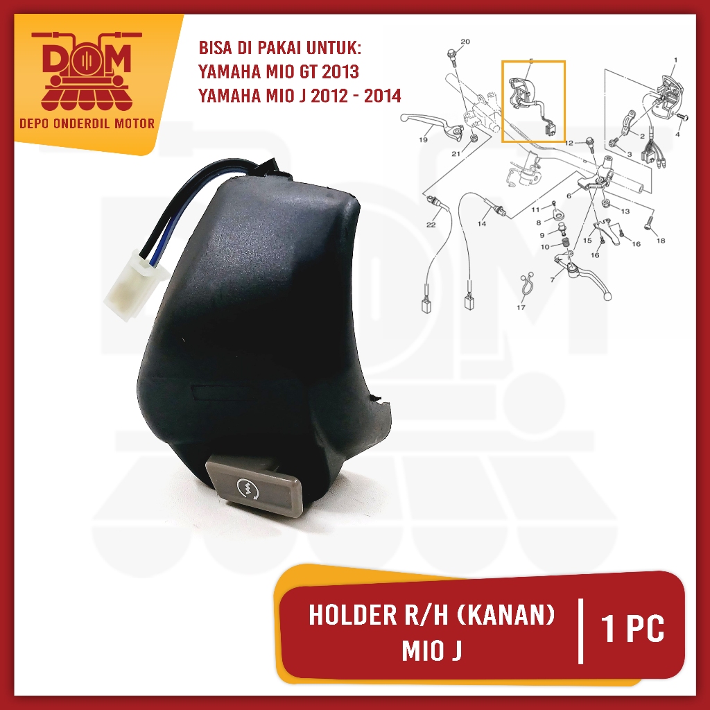 Holder Kanan Mio J R/H (KAGAYAKU) Saklar Holder Kanan Tombol Lampu Utama Stater Yamaha Mio J Mio GT
