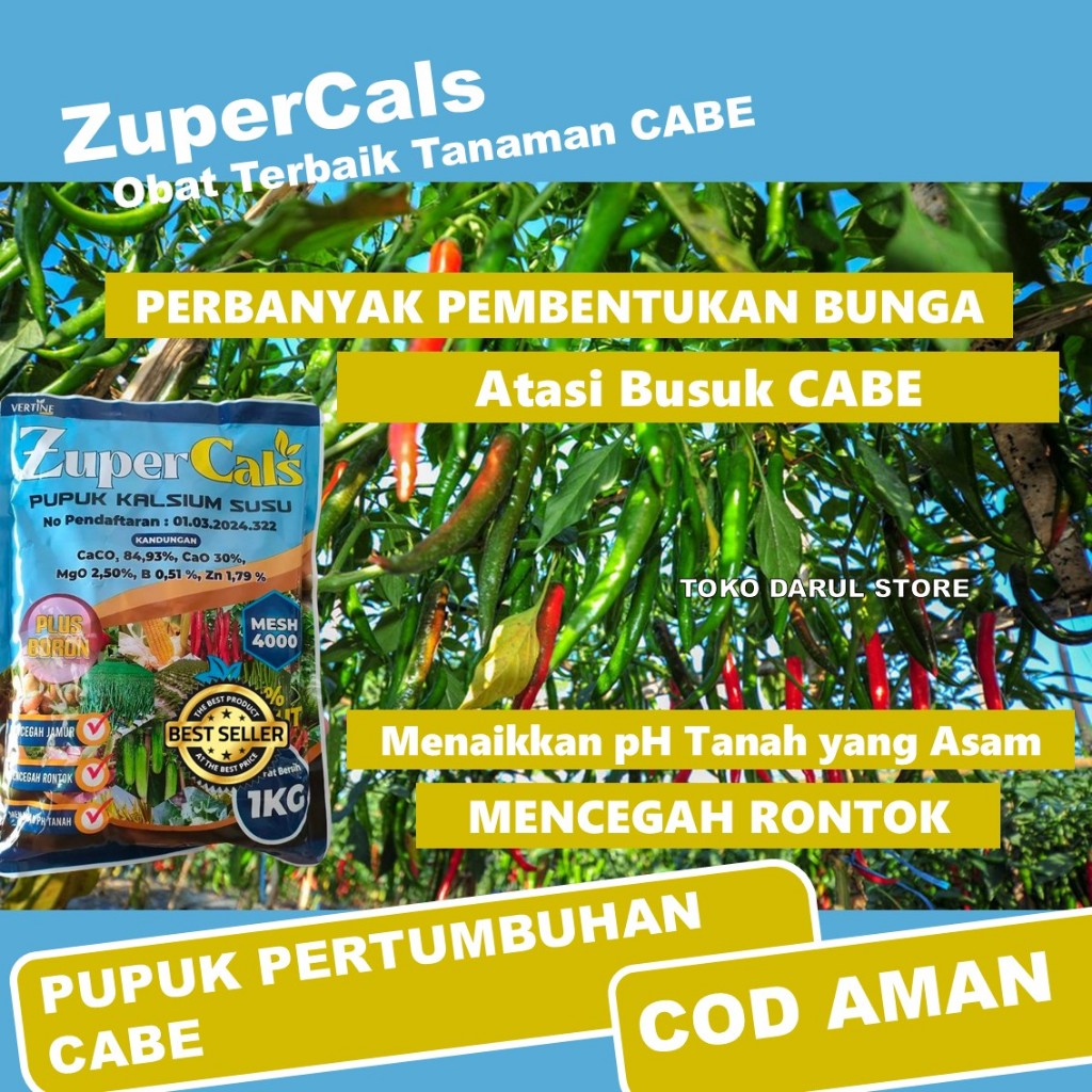 PROMO MURAH PUPUK ZUPER CALS 1 KG MENGATASI JAMUR CABE PALING BAGUS - Obat Kalsium Tanaman Cabe Pali