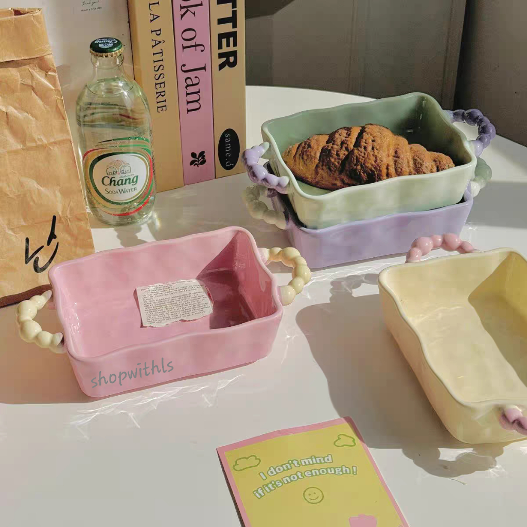 SQUARE MACARONS SERIES 400 ML /Cute Pastel Korean Plate & Bowl/Aesthetic and Vintage Korean Plate/Cu