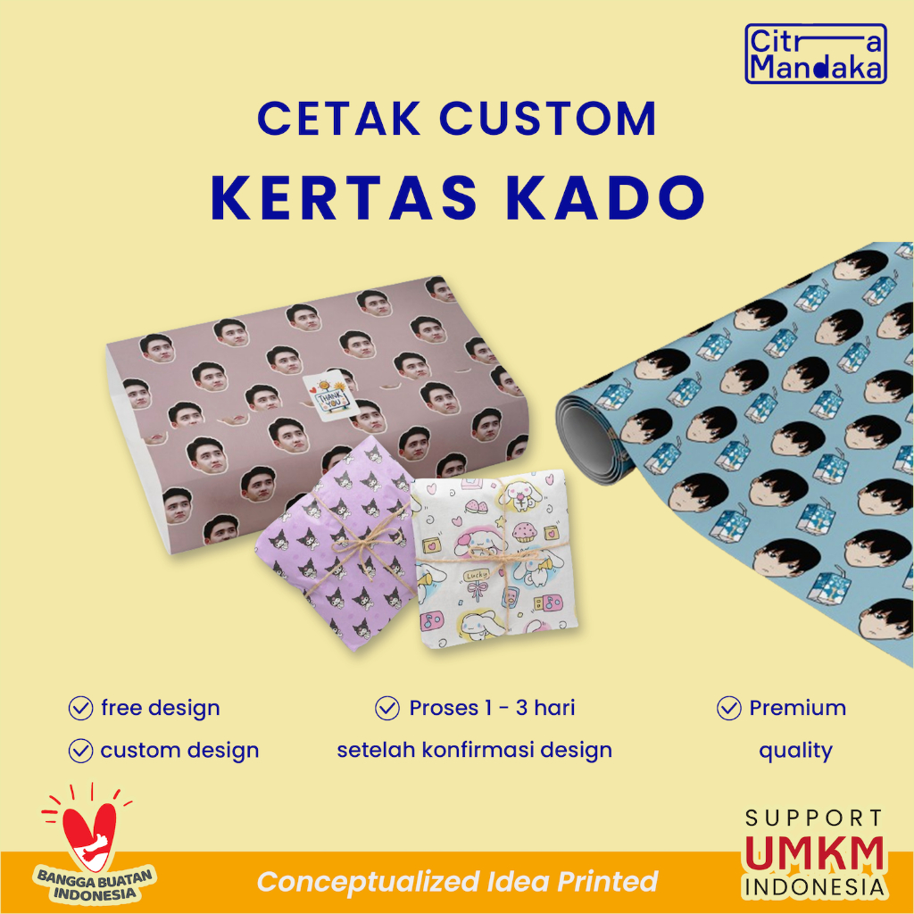 

Kertas Kado Custom Tulisan Foto Muka Wajah Tulisan Nama