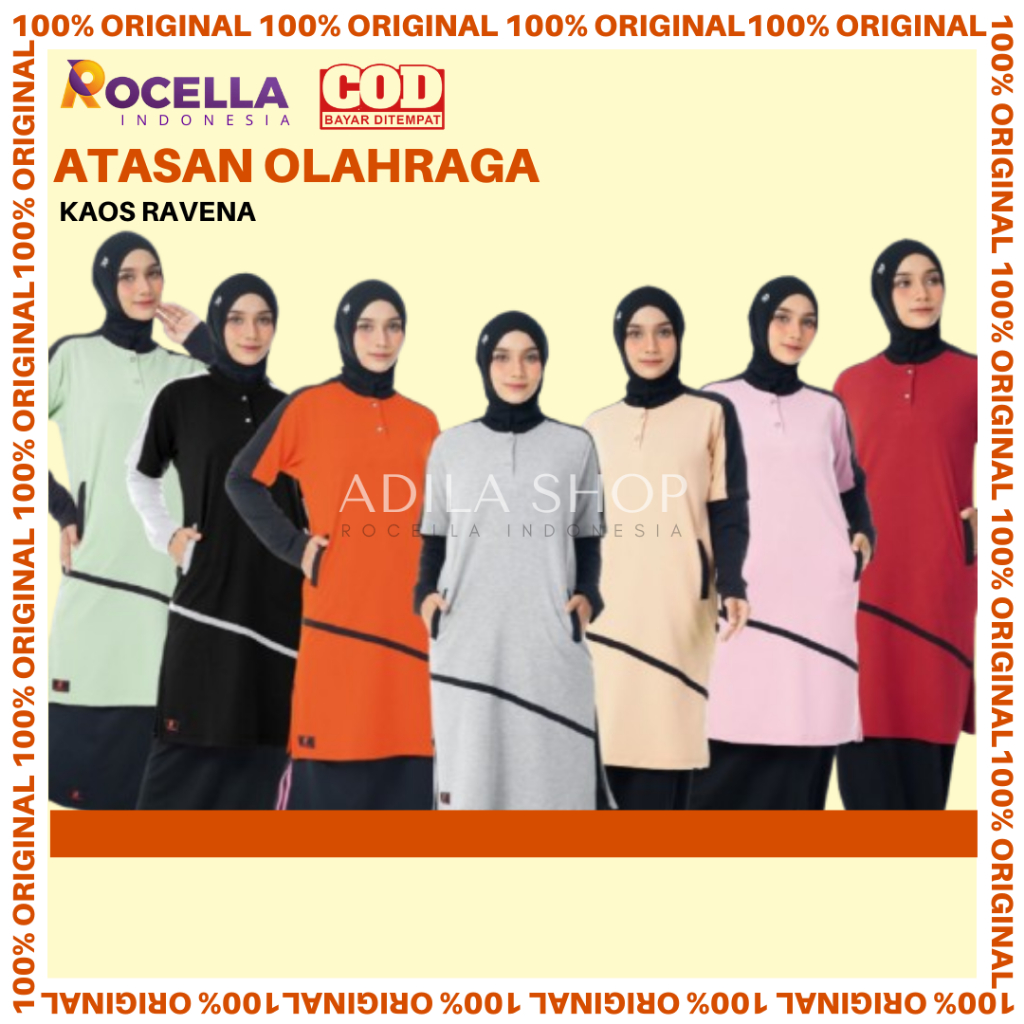 ROCELLA Kaos Yoga Muslimah Kaos Ravena Kaos Olahraga Muslimah Kaos Ponfit Pundfit Baju Senam Muslima