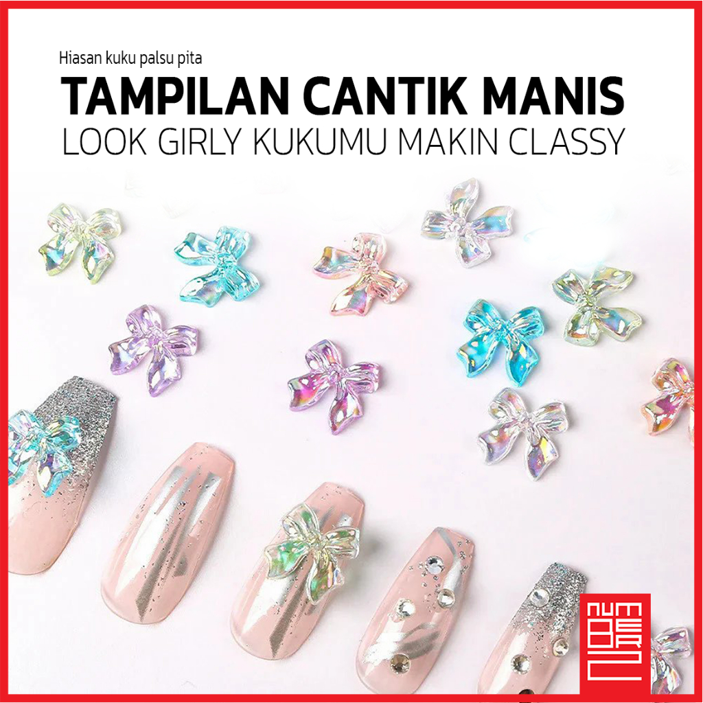 Hiasan kuku nail art 3D resin timbul pernak Pernik tempel mix lengkap extension warna maroon pita pe