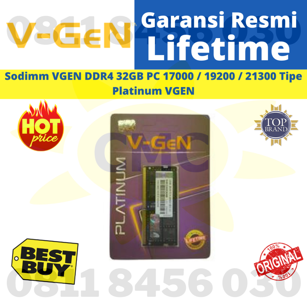 Memory RAM V-Gen Platinum Sodimm 32GB DDR4 PC17000 2133MHz / PC19200 2400MHz / PC21300 2666Mhz