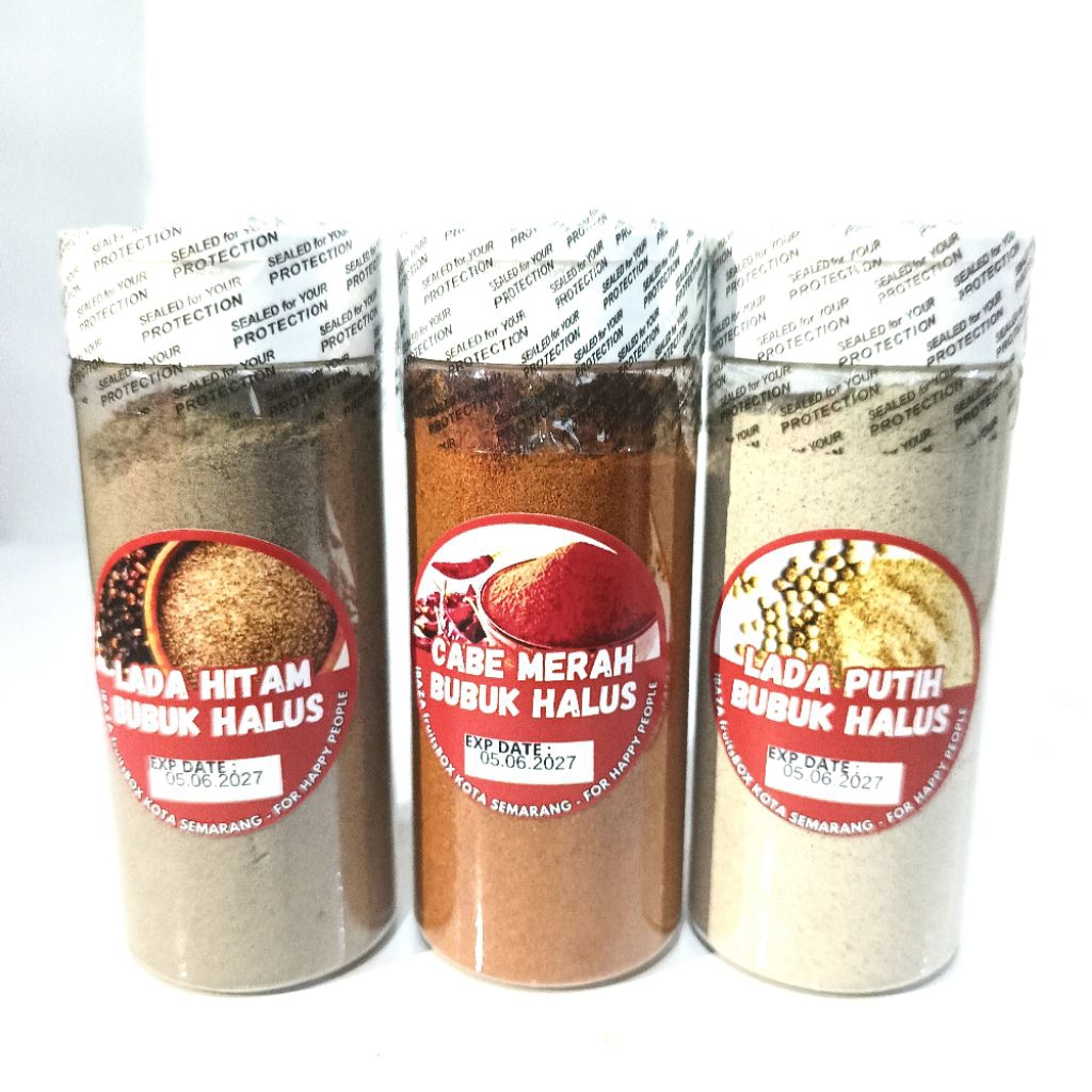 

Paket 3in1 Rempah Rempah Sehat : Lada Putih Bubuk, Lada Hitam Bubuk, Cabe Merah Bubuk Kemasan Botol Bumbu Tabur 140ML