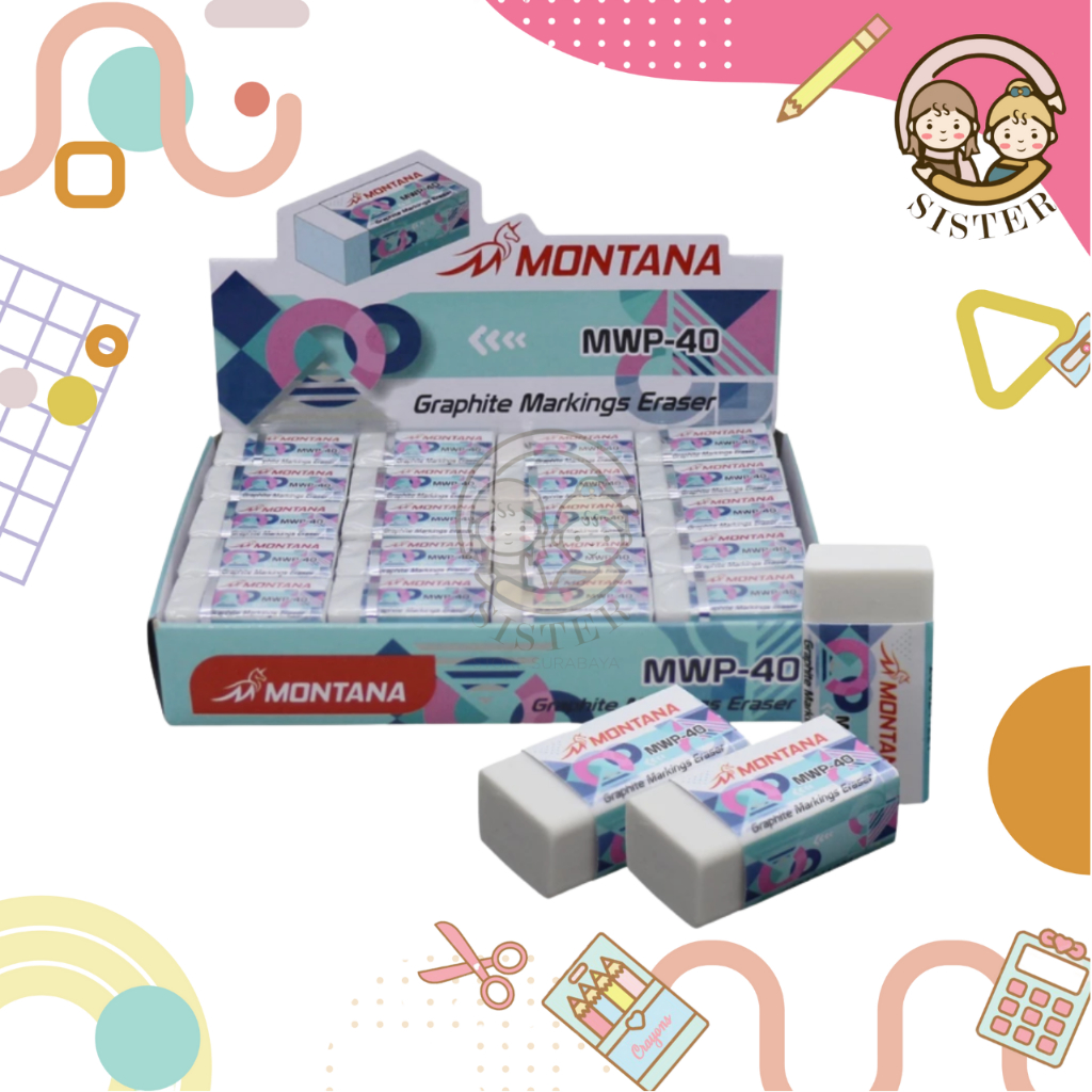 

[1 BOX/40 PCS] ERASER PENGHAPUS STIP MONTANA PUTIH MWP-40 / PENGHAPUS PENSIL