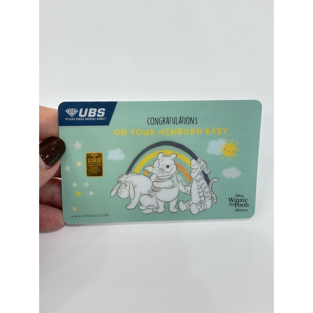0.25 GRAM LM LOGAM MULIA EMAS UBS WINNIE THE POOH PIGLET DISNEY CONGRATULATIONS ON YOUR NEWBORN BABY