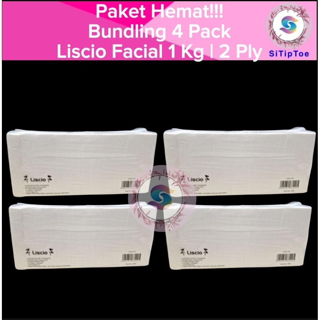 [Paket Bundling 4 Pack] Tisu LISCIO Facial Tissue 1000gr 2 Ply Tisu Wajah 1 Kg Murah Grosir Promo