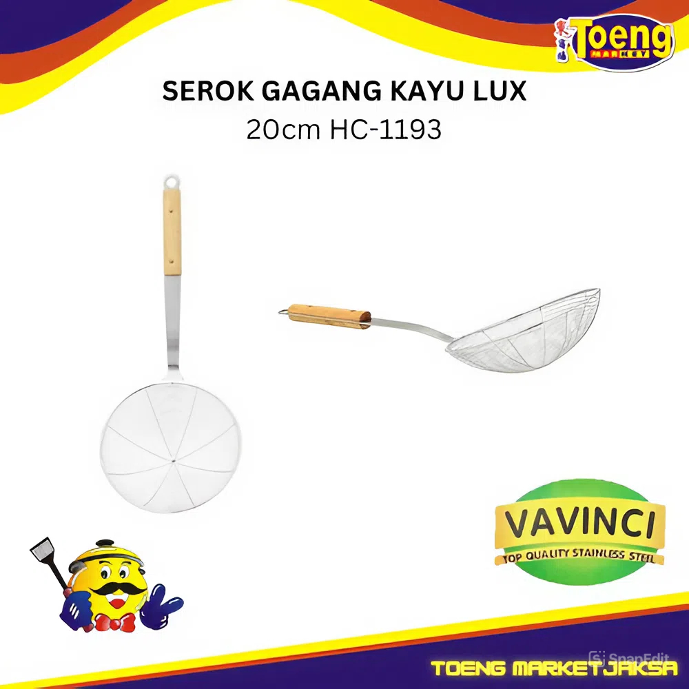 Serok Stainless Ganggang Kayu - Serok Masakan - SEROK GAGANG KAYU LUX 20cm HC-1193 VAVINCI