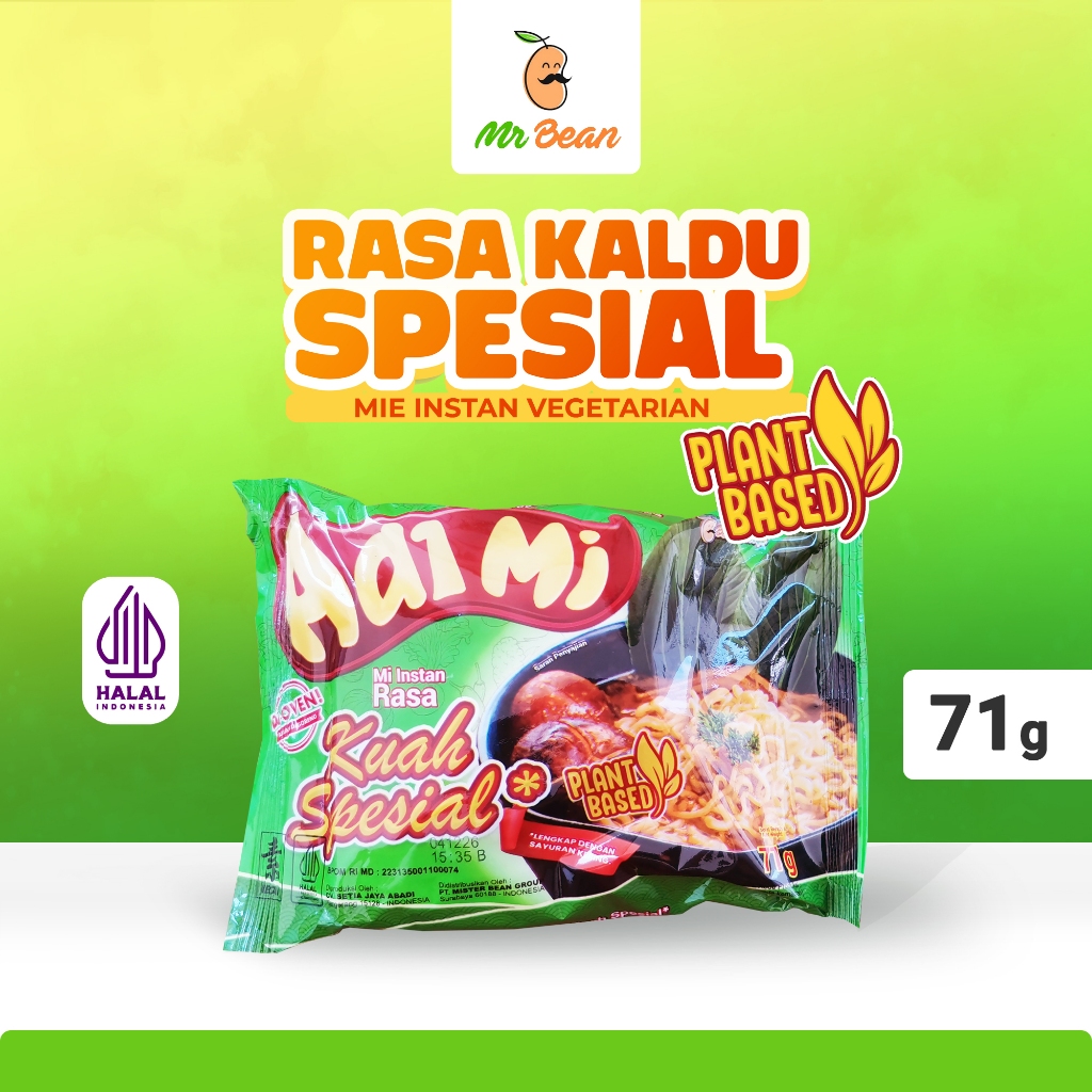 

Mie Instan Aaimi rasa Kuah Spesial - Suitable for Halal, Vegan, Vegetarian. Aimi Plant Based