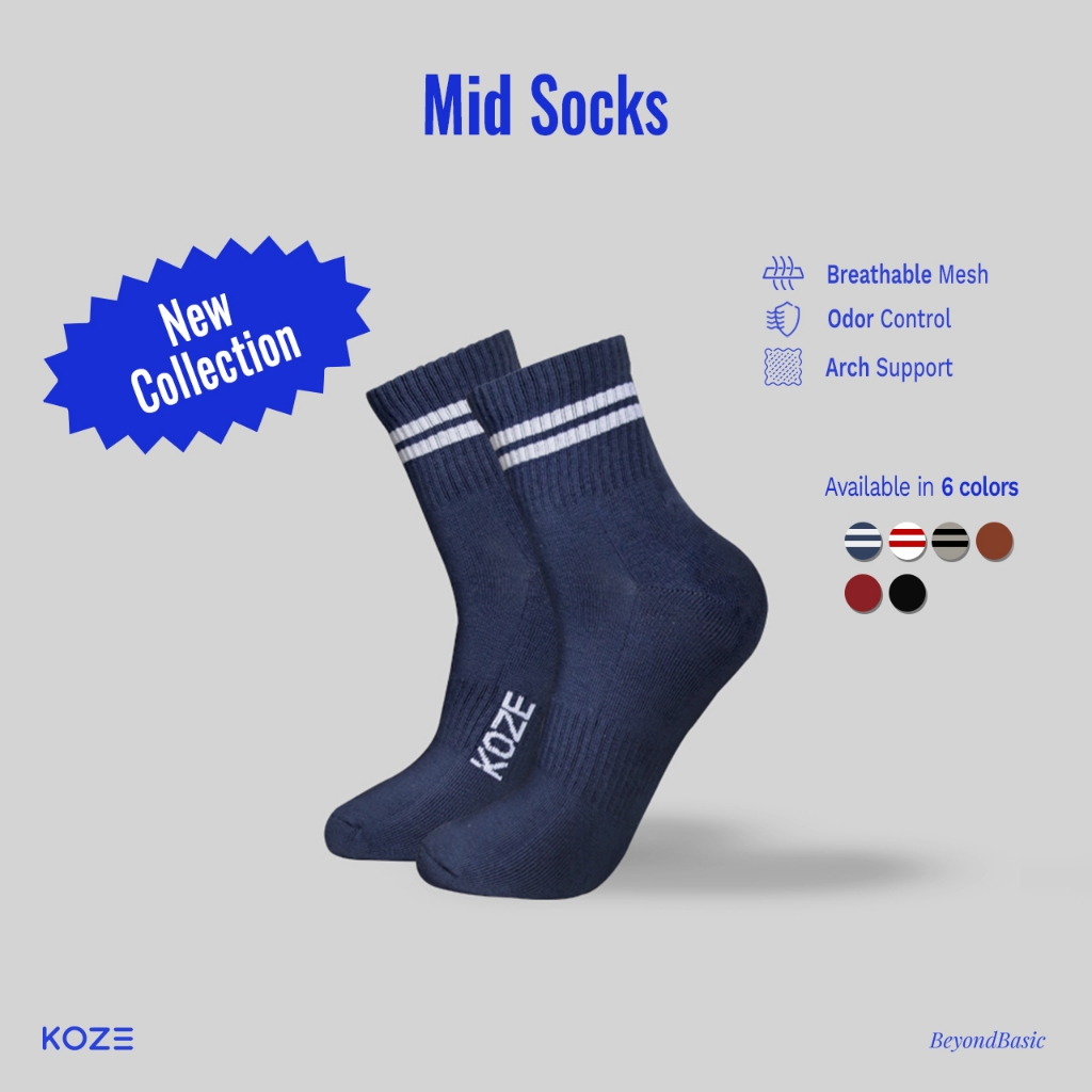 KOZE - Premium Mid Socks Navy - Kaos Kaki Biru Navy