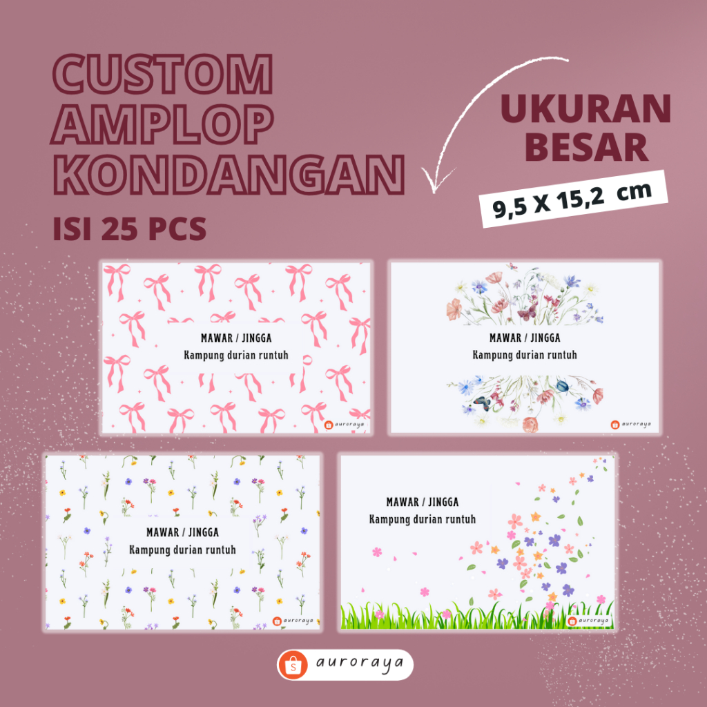 

AMPLOP KONDANGAN CUSTOM NAMA ALAMAT UK 152 x 95 mm ISI 25