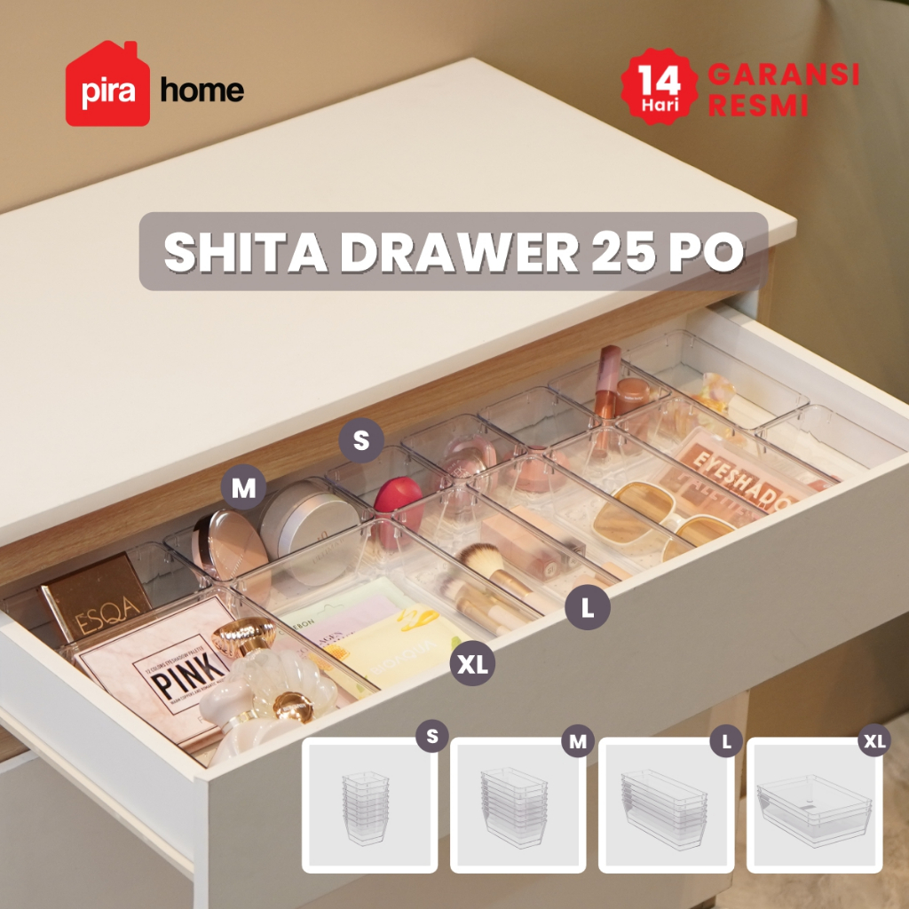 PIRA HOME -  SHITA DRAWER25 PO Organizer Laci Bening / Sekat Laci Transparan isi 25 pcs