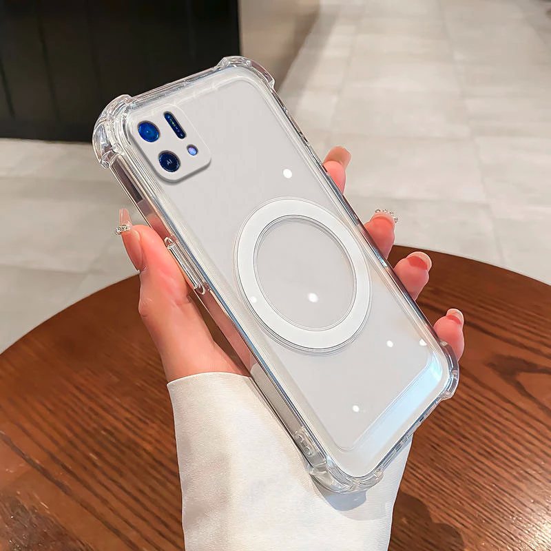 Case Oppo A16k A16e MAGSAFE Wireless Anti CRACK Bumper Magnetic Transparan Clear Softcase