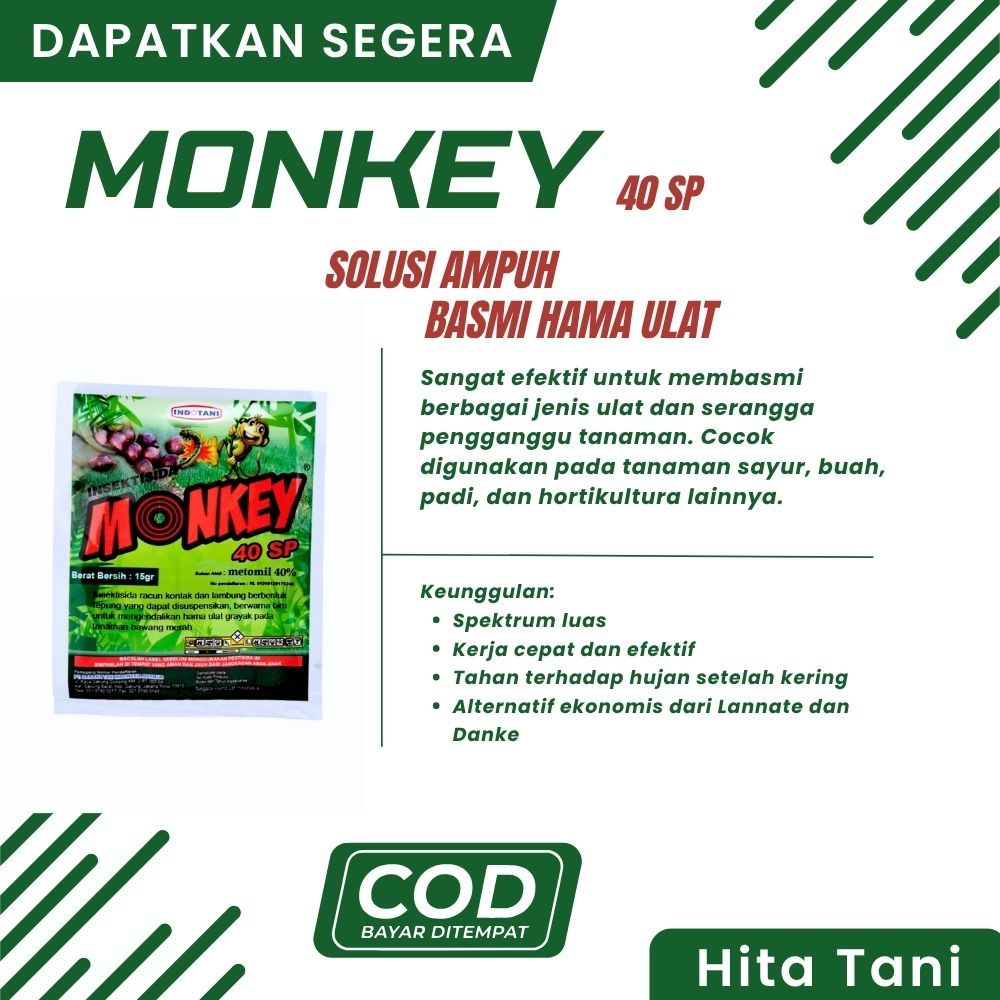 INSEKTISIDA MONKEY 40 SP - 15gr | METOMIL 40% | Pembasmi Ulat Ampuh seperti Lannate