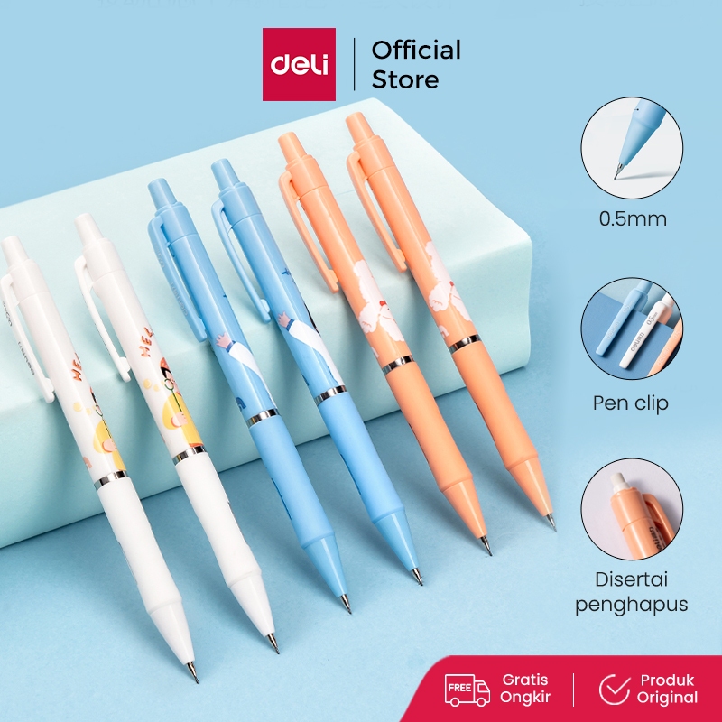 

Deli Pensil Mekanik / Mechanical Pencil 0.5mm Desain Kartun Dengan Klip dan Penghapus S325-TG