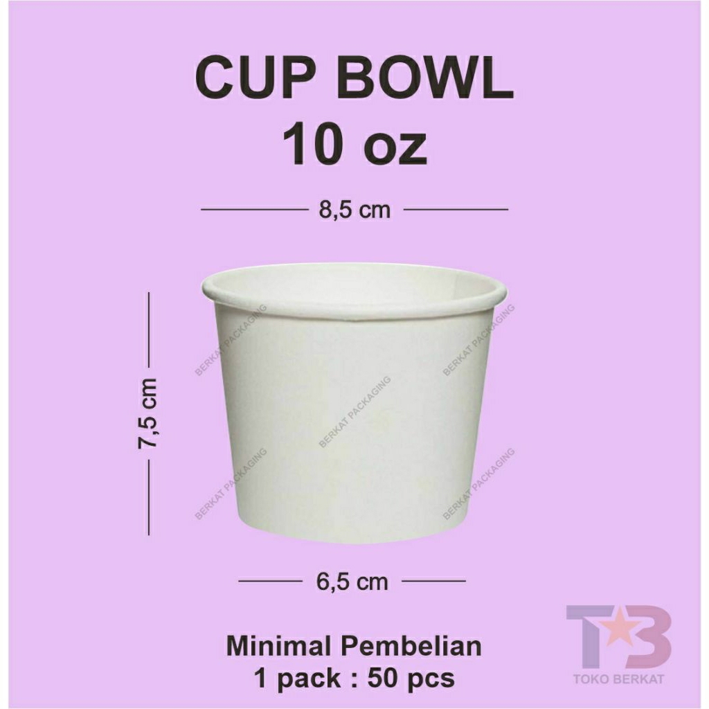 Cup Bowl 300ml 10 Oz BSM Isi 50 pcs TANPA TUTUP / Paper Bowl 295ml 10oz / Mangkuk Kertas / Soup Cup 