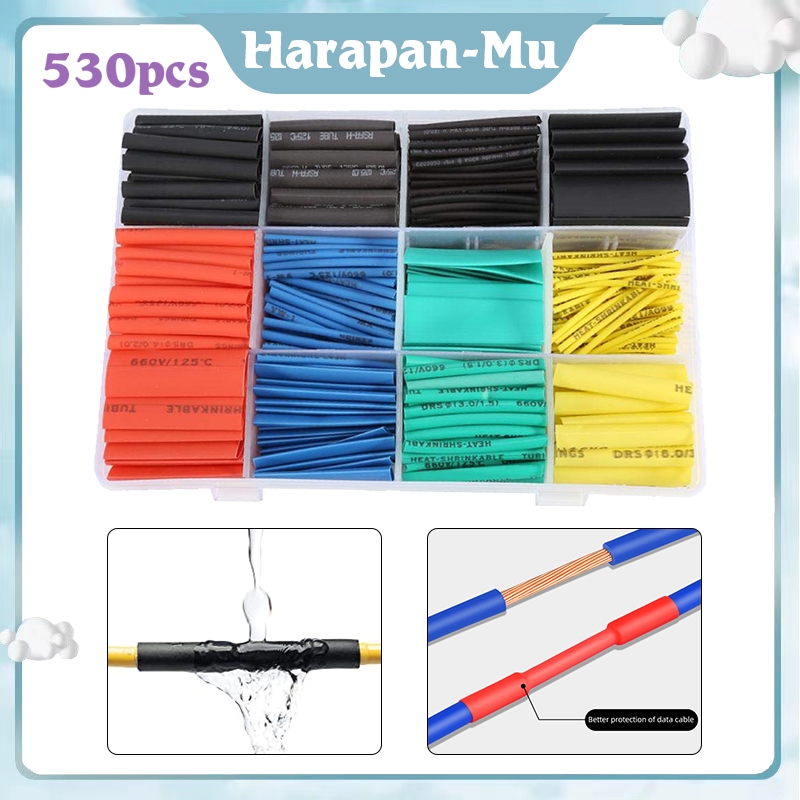 Kabel Isolasi Bakar /530PcsSelang Bakar Kabel Warna Warni / Untuk Bengkel Garasi
