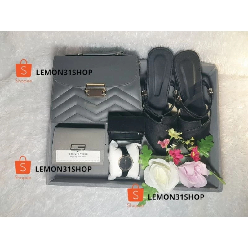 PAKET SESERAHAN HANTARAN NIKAH TAS DOMPET JAM TANGAN SEPATU SANDAL HAMPERS KADO WEDDING ULANG TAHUN