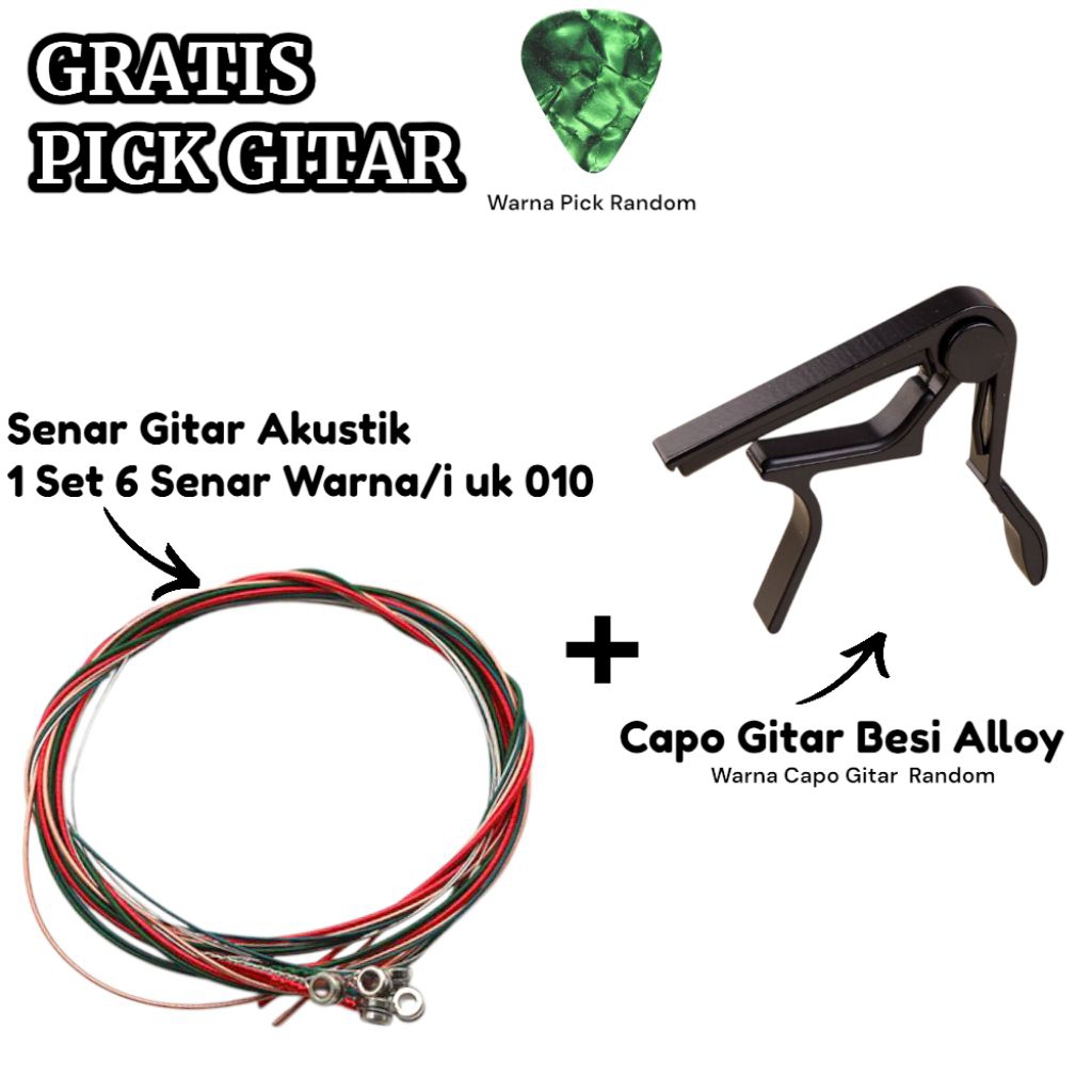 PAKET Senar Gitar Akustik 1 Set+ Capo Gitar GRATIS PICK GITAR