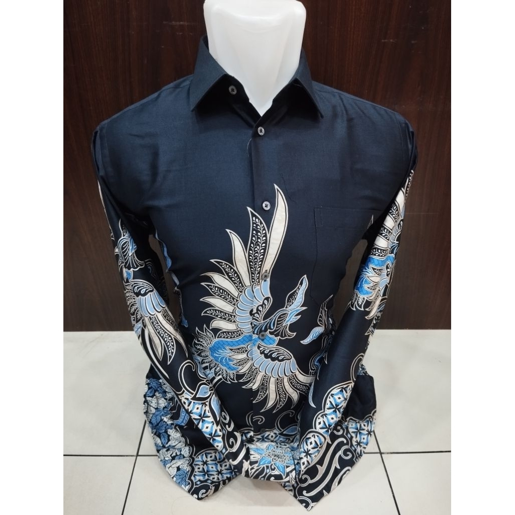 Alisan Kemeja Batik Pria Burung Cream & Gold Lengan Panjang Slimfit